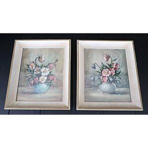 Framed Flower Prints 2 Countess Zichy Vintage 1960's Wood Frame